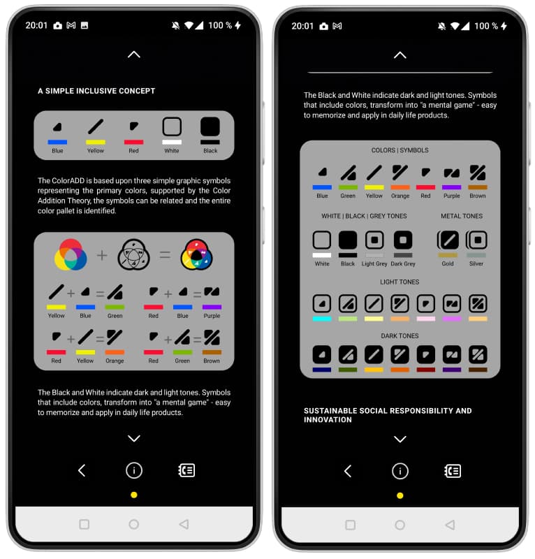 Captures de l’application ColorADD