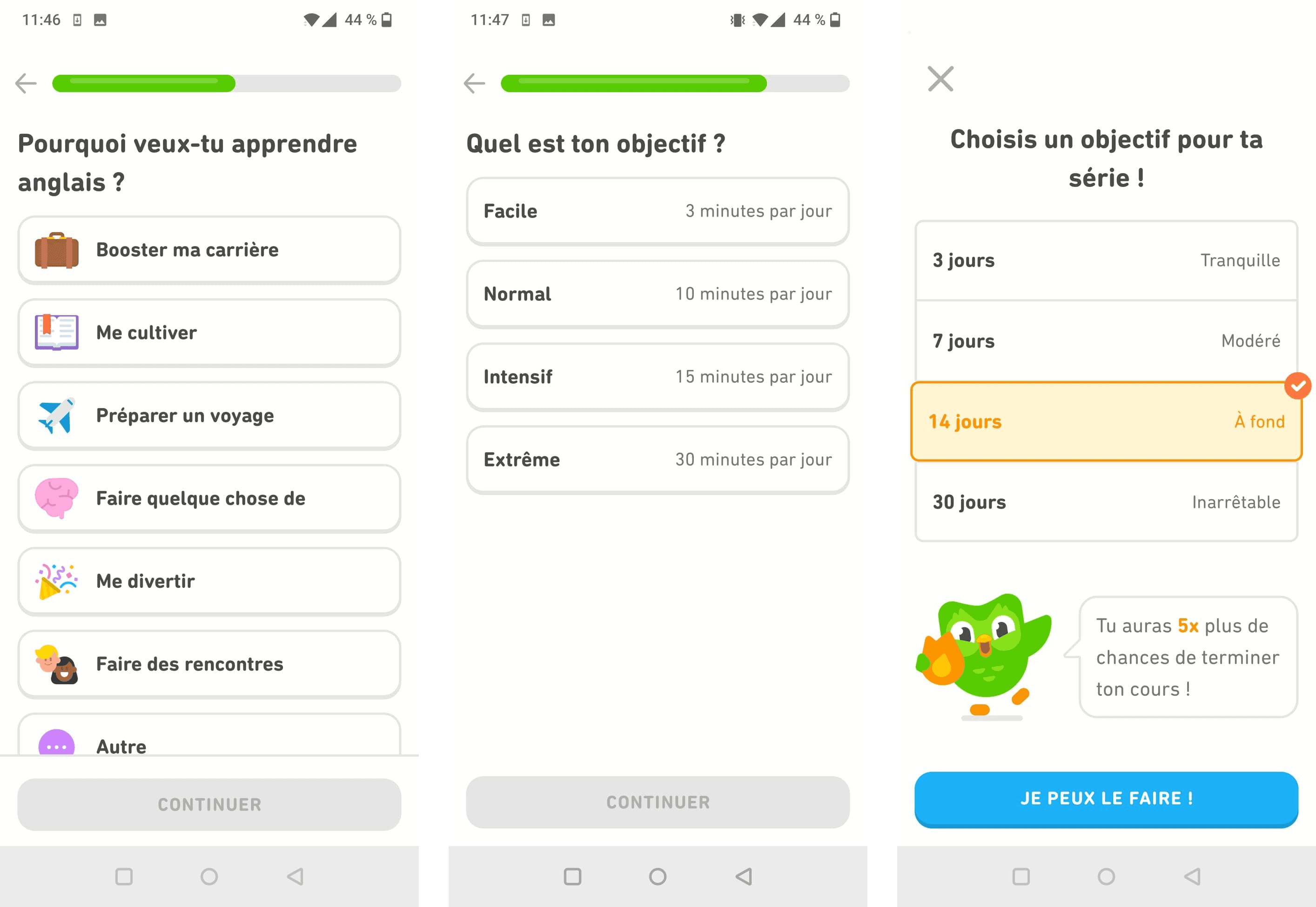 Questionnaire d’accueil de Duolingo